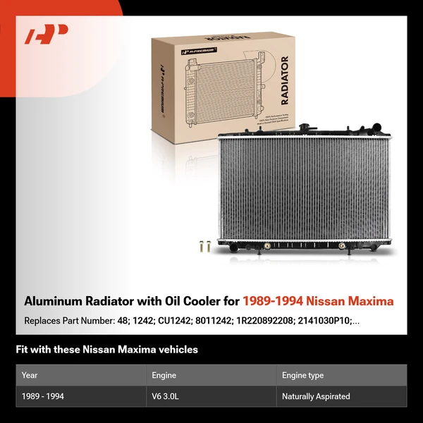 Aluminum Radiator with Oil Cooler for 1989-1994 Nissan Maxima