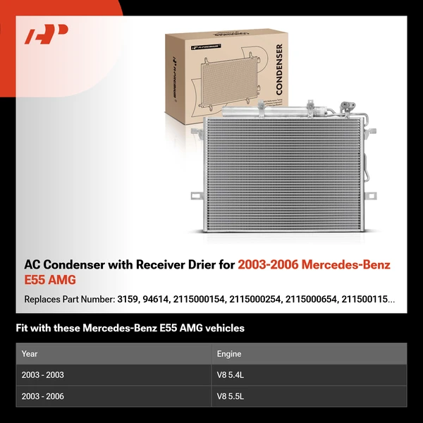 AC Condenser with Receiver Drier for 2003-2006 Mercedes-Benz E55 AMG