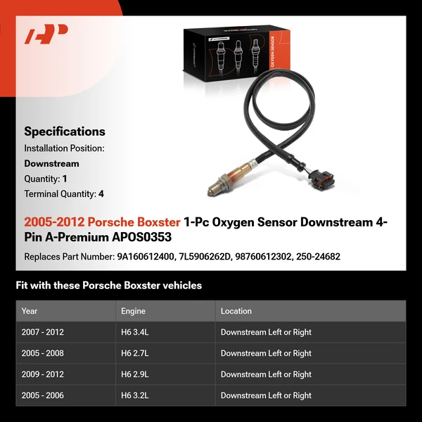2005-2012 Porsche Boxster 1-Pc Oxygen Sensor Downstream 4-Pin A-Premium APOS0353