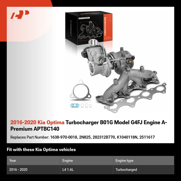 2016-2020 Kia Optima Turbocharger B01G Model G4FJ Engine A-Premium APTBC140