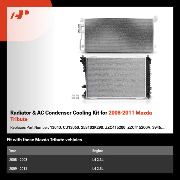 Radiator & AC Condenser Cooling Kit for 2008-2011 Mazda Tribute