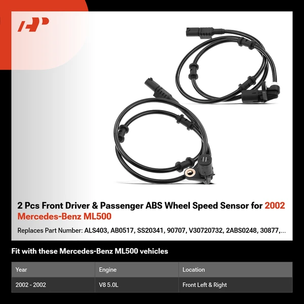 2 Pcs Front Driver & Passenger ABS Wheel Speed Sensor for 2002 Mercedes-Benz ML500