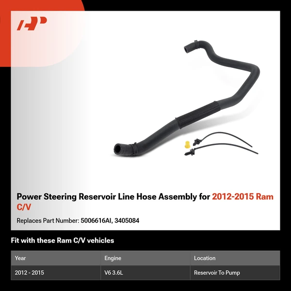Power Steering Reservoir Line Hose Assembly for 2012-2015 Ram C/V