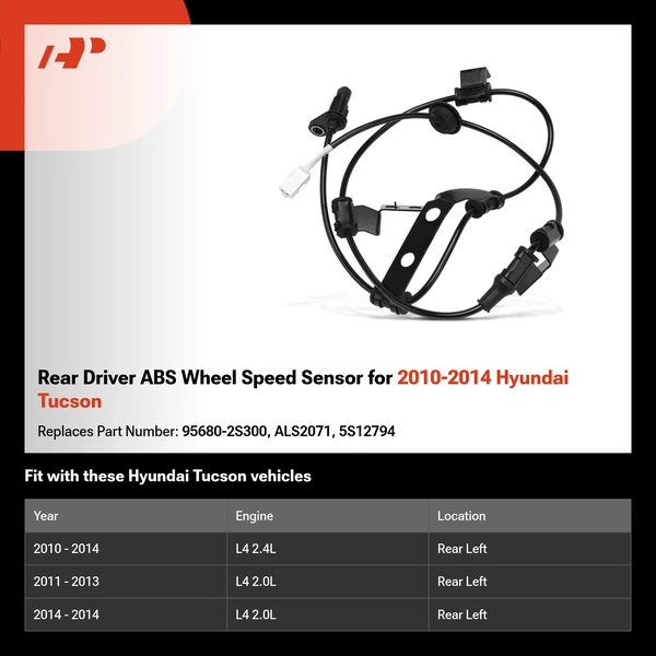 Rear Driver ABS Wheel Speed Sensor for 2010-2014 Hyundai Tucson