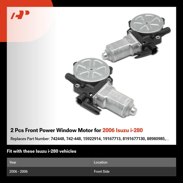 2 Pcs Front Power Window Motor for 2006 Isuzu i-280