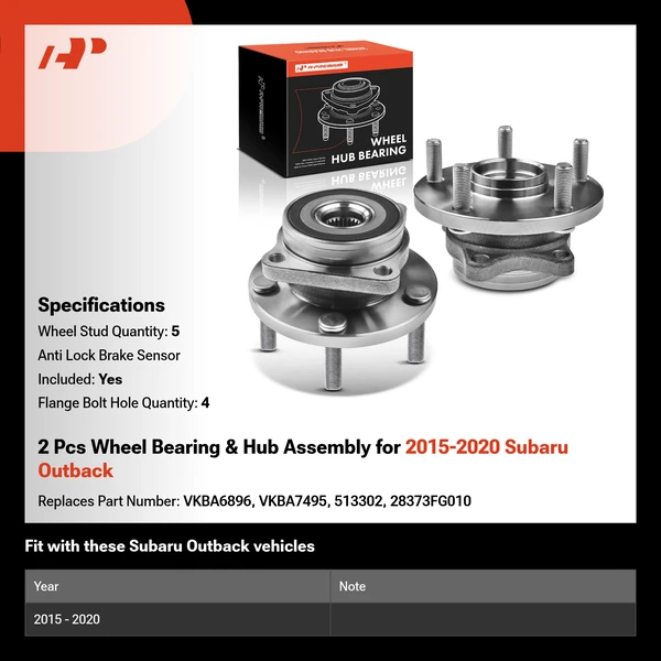 2 Pcs Wheel Bearing & Hub Assembly for 2015-2020 Subaru Outback