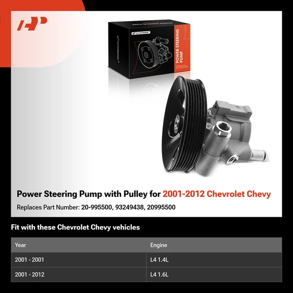Power Steering Pump with Pulley for 2001-2012 Chevrolet Chevy