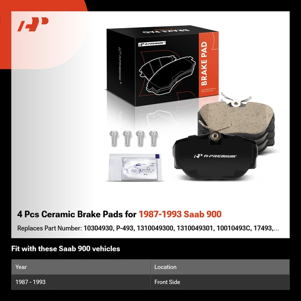4 Pcs Ceramic Brake Pads for 1987-1993 Saab 900
