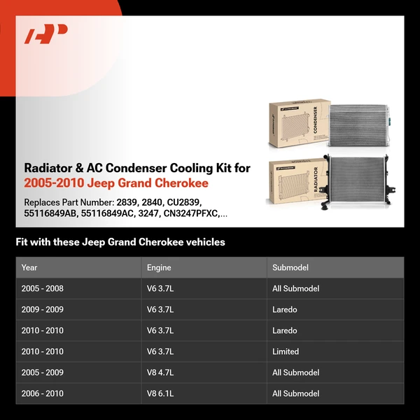 Radiator & AC Condenser Cooling Kit for 2005-2010 Jeep Grand Cherokee