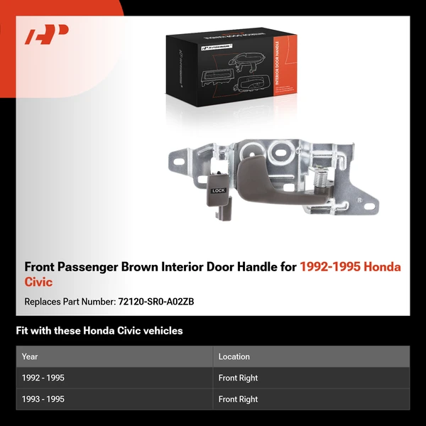 Front Passenger Brown Interior Door Handle for 1992-1995 Honda Civic