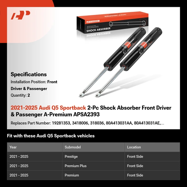2021-2025 Audi Q5 Sportback 2-Pc Shock Absorber Front Driver & Passenger A-Premium APSA2393