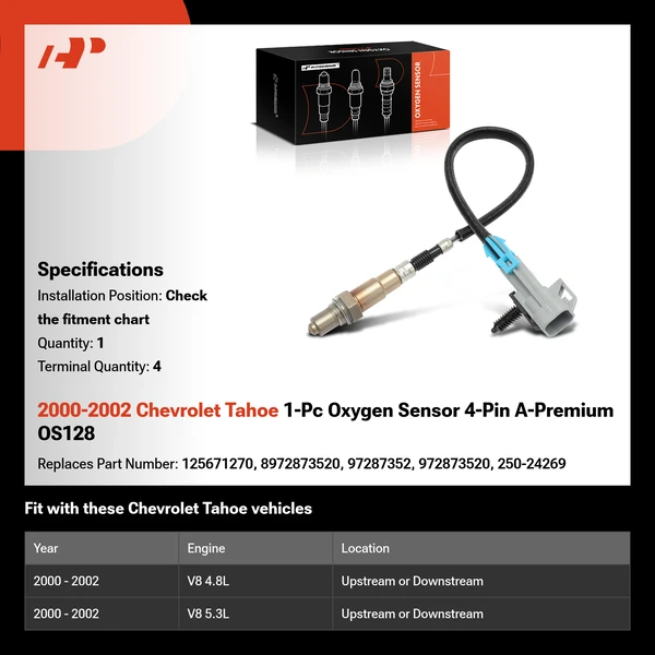 2000-2002 Chevrolet Tahoe 1-Pc Oxygen Sensor 4-Pin A-Premium OS128