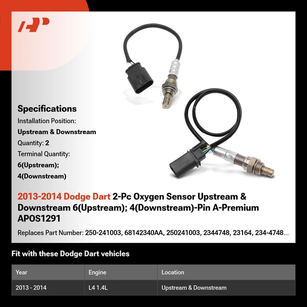 2013-2014 Dodge Dart 2-Pc Oxygen Sensor Upstream & Downstream 6(Upstream); 4(Downstream)-Pin A-Premium APOS1291
