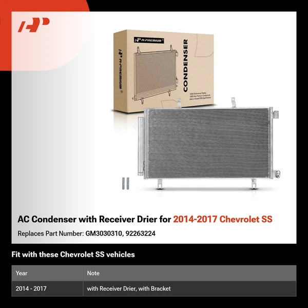 AC Condenser with Receiver Drier for 2014-2017 Chevrolet SS