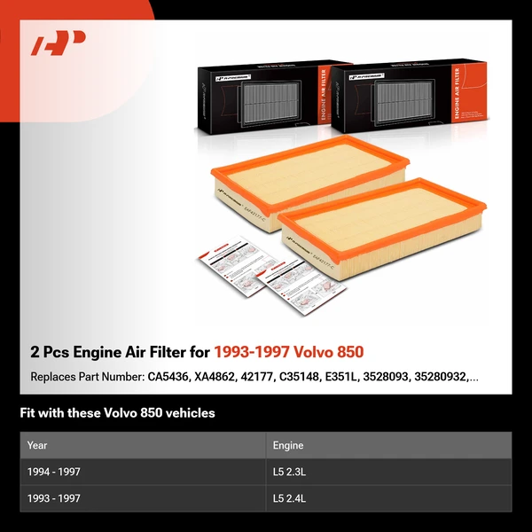 2 Pcs Engine Air Filter for 1993-1997 Volvo 850