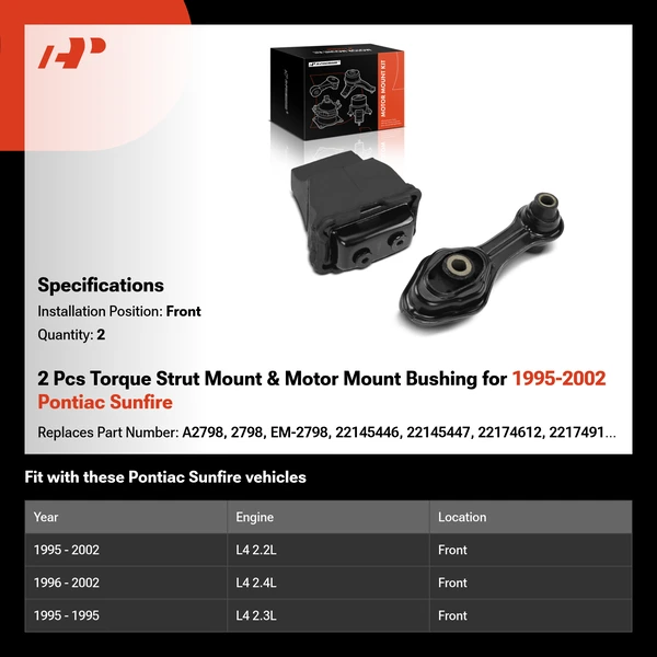 1995-2002 Pontiac Sunfire 2-Pc Engine Mount and Transmission Mount Kit Front A-Premium APEM550