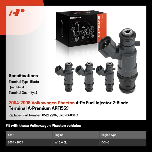 2004-2005 Volkswagen Phaeton 4-Pc Fuel Injector 2-Blade Terminal A-Premium APFI559