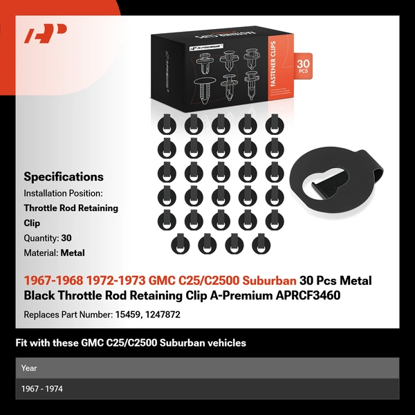 1967-1968 1972-1973 GMC C25/C2500 Suburban 30 Pcs Metal Black Throttle Rod Retaining Clip A-Premium APRCF3460