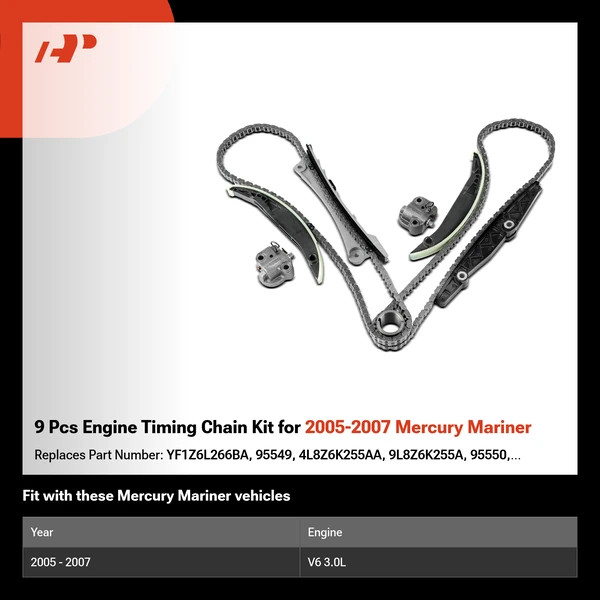 9 Pcs Engine Timing Chain Kit for 2005-2007 Mercury Mariner