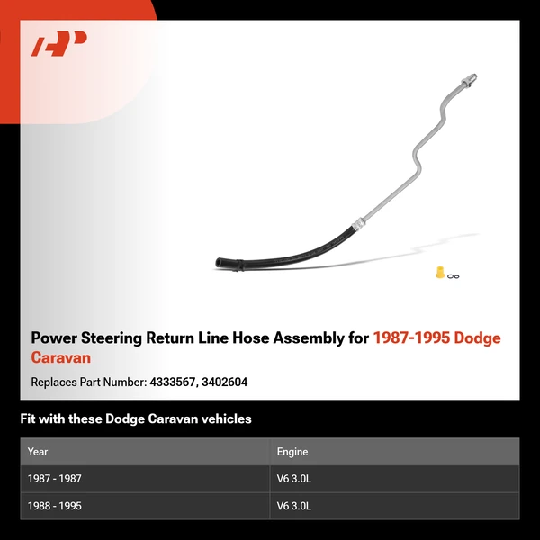 Power Steering Return Line Hose Assembly for 1987-1995 Dodge Caravan