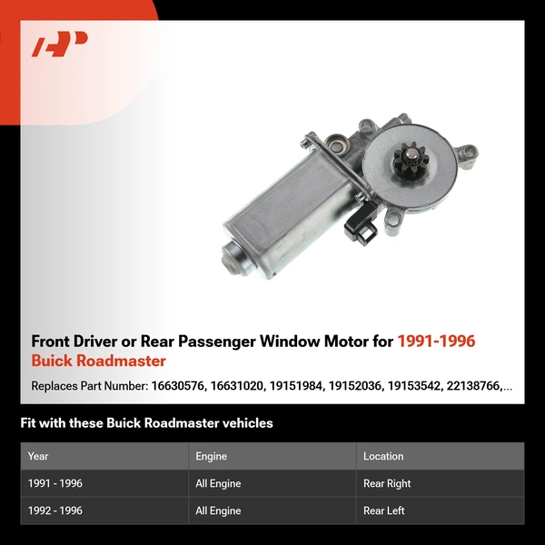 Front Driver or Rear Passenger Window Motor for 1991-1996 Buick Roadmaster