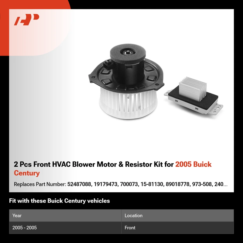 2 Pcs Front HVAC Blower Motor & Resistor Kit for 2005 Buick Century