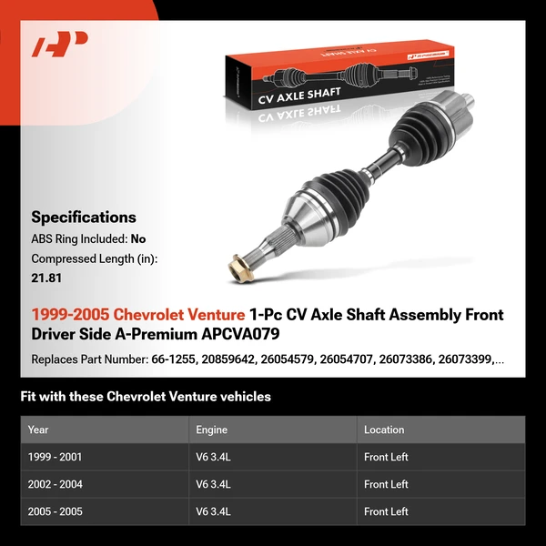 1999-2005 Chevrolet Venture 1-Pc CV Axle Shaft Assembly Front Driver Side A-Premium APCVA079