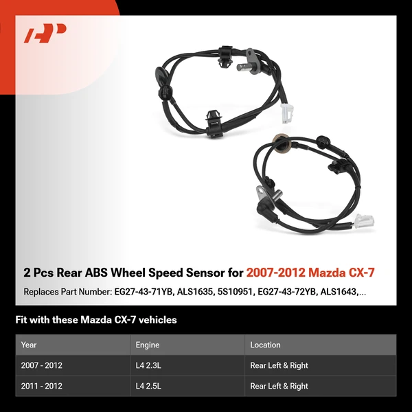 2 Pcs Rear ABS Wheel Speed Sensor for 2007-2012 Mazda CX-7