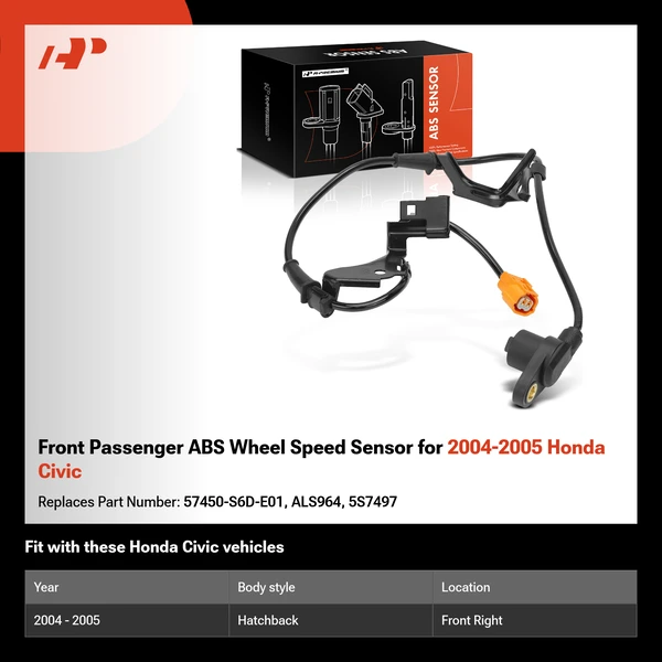 Front Passenger ABS Wheel Speed Sensor for 2004-2005 Honda Civic