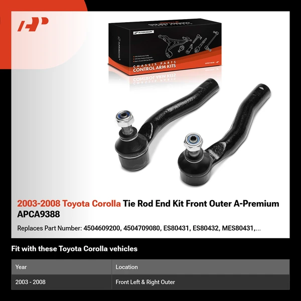 2003-2008 Toyota Corolla Tie Rod End Kit Front Outer A-Premium APCA9388
