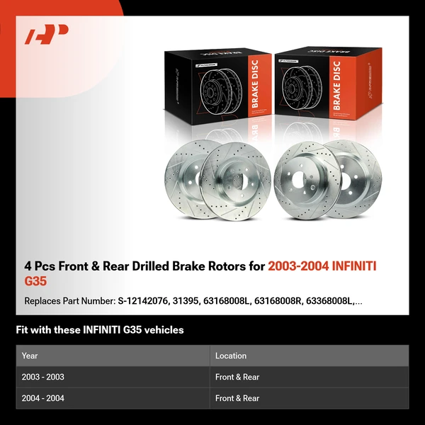 4 Pcs Front & Rear Drilled Brake Rotors for 2003-2004 INFINITI G35
