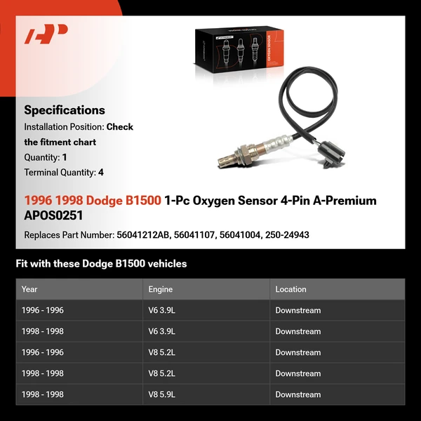 1996 1998 Dodge B1500 1-Pc Oxygen Sensor 4-Pin A-Premium APOS0251