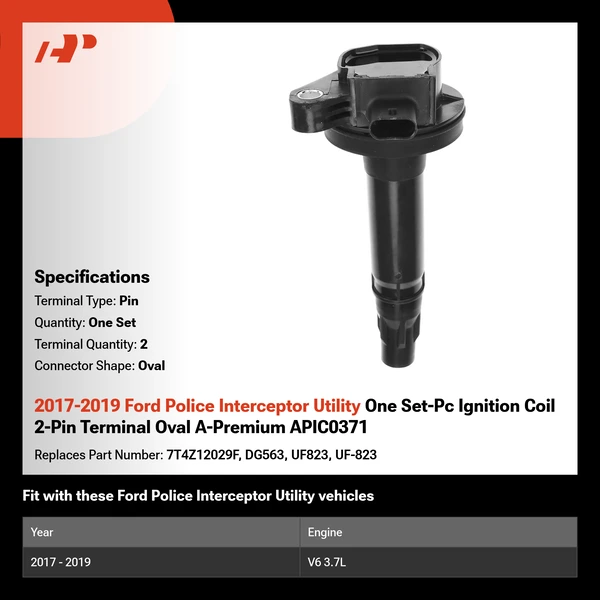 2017-2019 Ford Police Interceptor Utility One Set-Pc Ignition Coil 2-Pin Terminal Oval A-Premium APIC0371