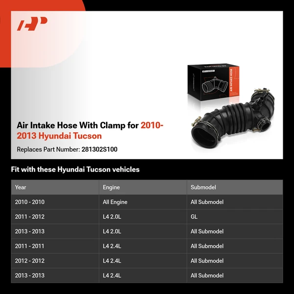 Air Intake Hose With Clamp for 2010-2013 Hyundai Tucson