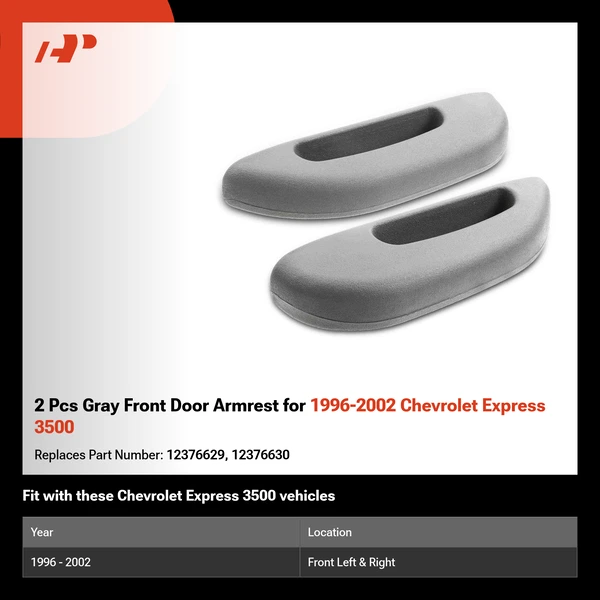 2 Pcs Gray Front Door Armrest for 1996-2002 Chevrolet Express 3500