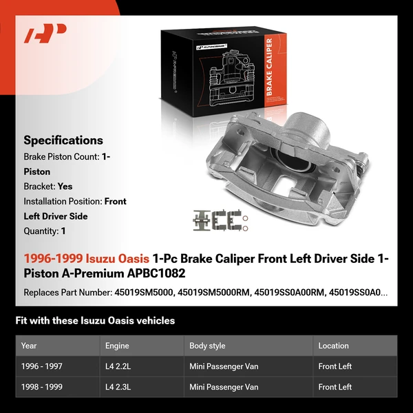 1996-1999 Isuzu Oasis 1-Pc Brake Caliper Front Left Driver Side 1-Piston A-Premium APBC1082