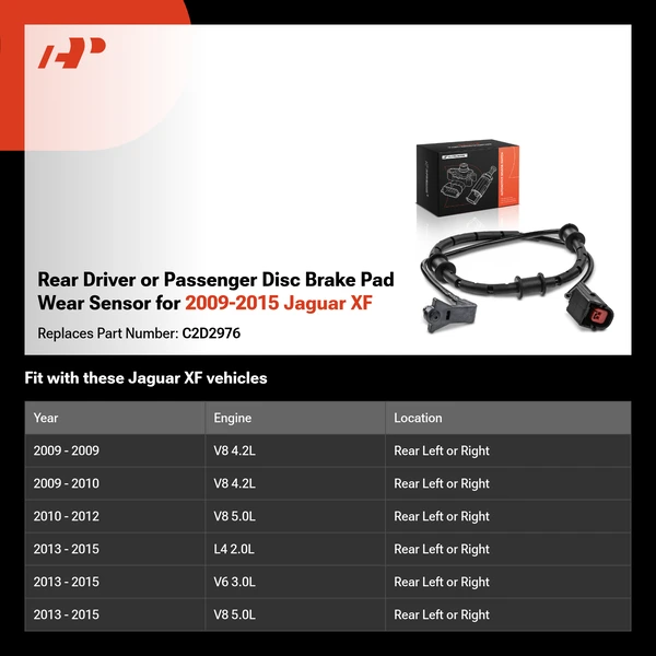 Rear Driver or Passenger Disc Brake Pad Wear Sensor for 2009-2015 Jaguar XF