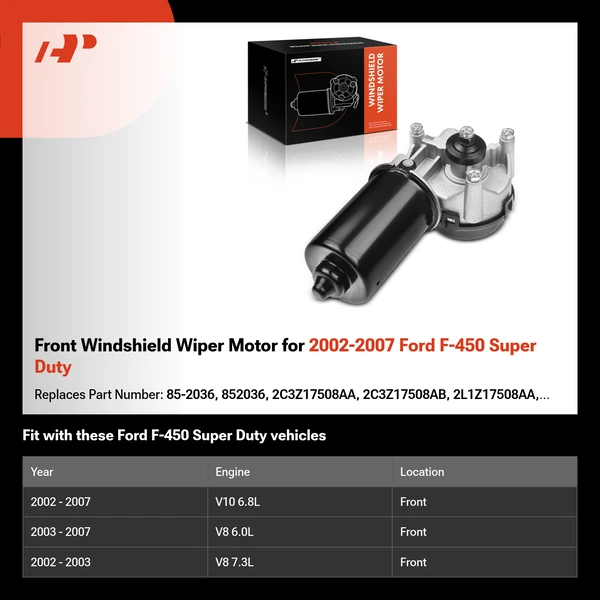 Front Windshield Wiper Motor for 2002-2007 Ford F-450 Super Duty