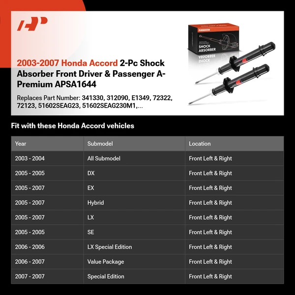 2003-2007 Honda Accord 2-Pc Shock Absorber Front Driver & Passenger A-Premium APSA1644