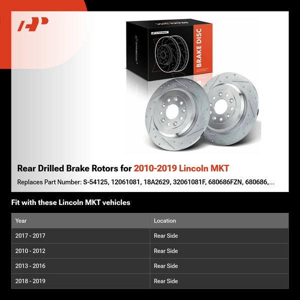 Rear Drilled Brake Rotors for 2010-2019 Lincoln MKT