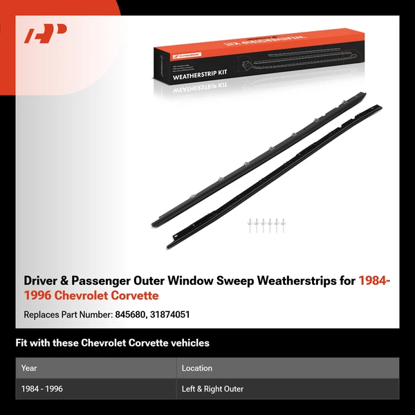 Driver & Passenger Outer Window Sweep Weatherstrips for 1984-1996 Chevrolet Corvette