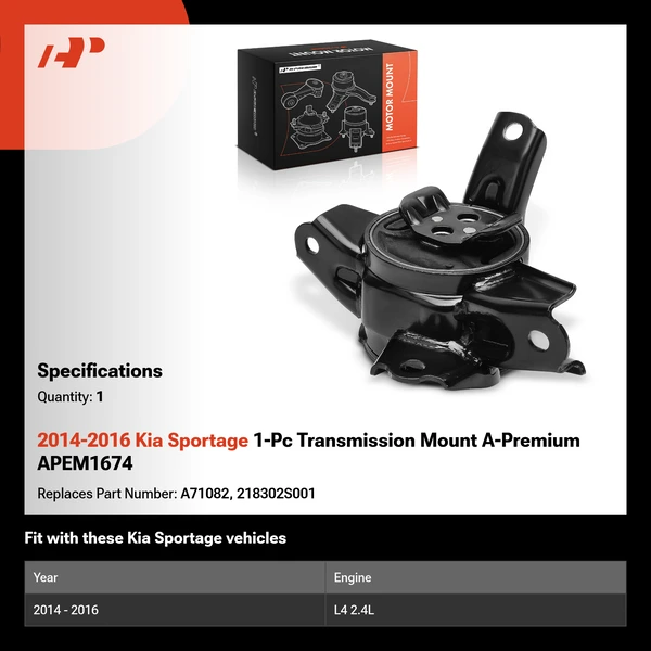 2014-2016 Kia Sportage 1-Pc Transmission Mount A-Premium APEM1674