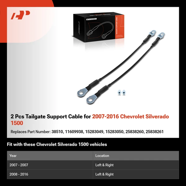 2 Pcs Tailgate Support Cable for 2007-2016 Chevrolet Silverado 1500
