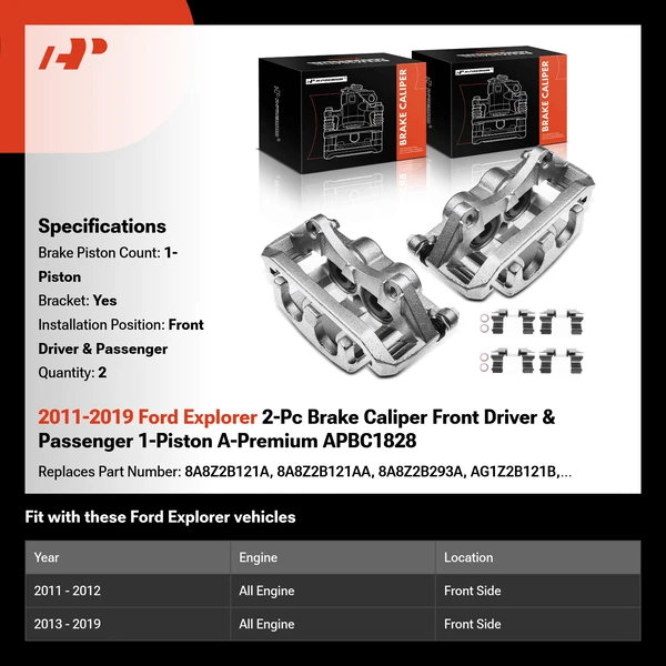 2011-2019 Ford Explorer 2-Pc Brake Caliper Front Driver & Passenger 1-Piston A-Premium APBC1828