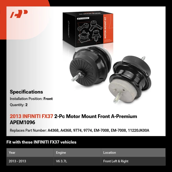 2013 INFINITI FX37 2-Pc Motor Mount Front A-Premium APEM1096