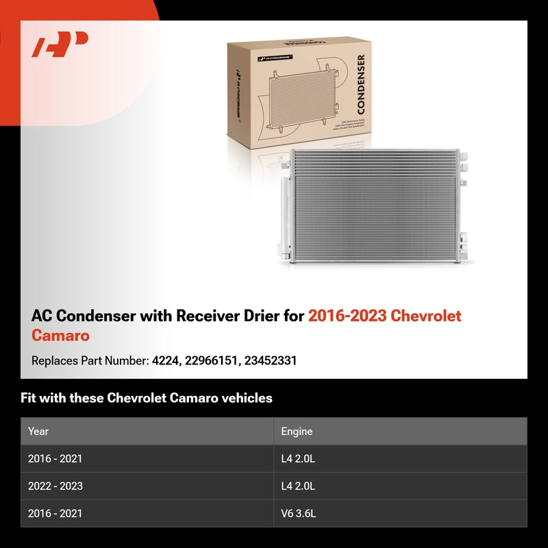 AC Condenser with Receiver Drier for 2016-2023 Chevrolet Camaro