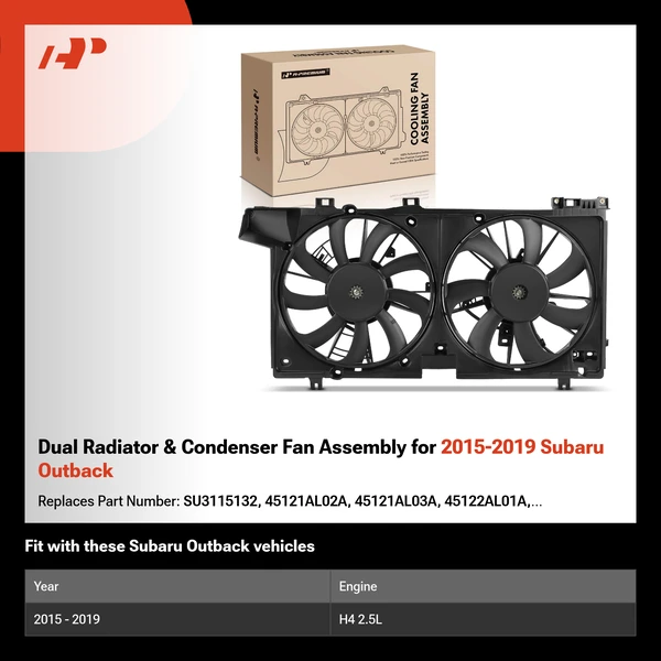 Dual Radiator & Condenser Fan Assembly for 2015-2019 Subaru Outback