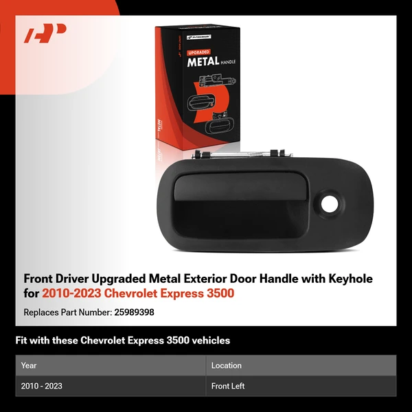 Front Driver Upgraded Metal Exterior Door Handle with Keyhole for 2010-2023 Chevrolet Express 3500
