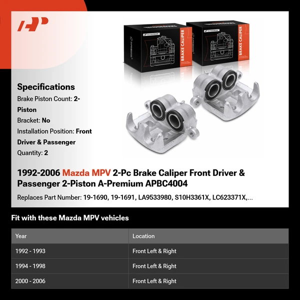 1992-2006 Mazda MPV 2-Pc Brake Caliper Front Driver & Passenger 2-Piston A-Premium APBC4004