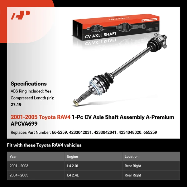 2001-2005 Toyota RAV4 1-Pc CV Axle Shaft Assembly A-Premium APCVA699